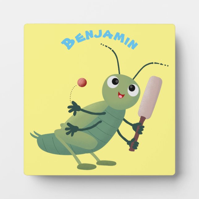 Cute green cricket insect cartoon illustration plaque (Front)
