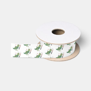 Cute green cricket insect cartoon illustration satin ribbon