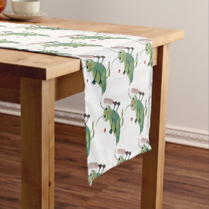 Cute green cricket insect cartoon illustration short table runner