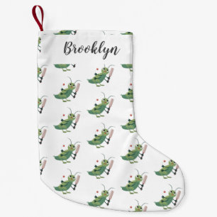 Cute green cricket insect cartoon illustration small christmas stocking