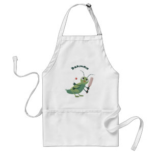 Cute green cricket insect cartoon illustration standard apron