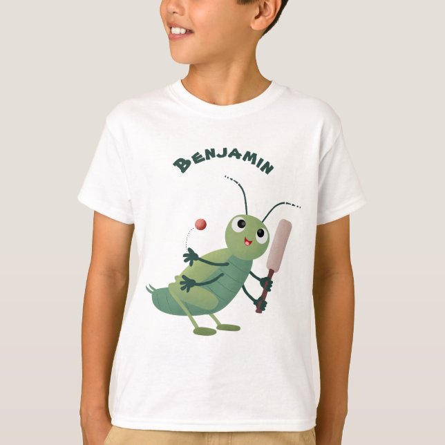 Cute green cricket insect cartoon illustration T-Shirt (Front)