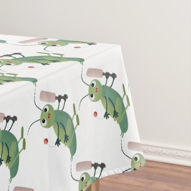 Cute green cricket insect cartoon illustration tablecloth (In Situ)
