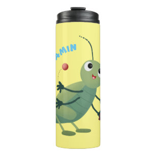 Cute green cricket insect cartoon illustration thermal tumbler
