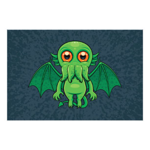 Cute Green Cthulhu Monster Photo Print