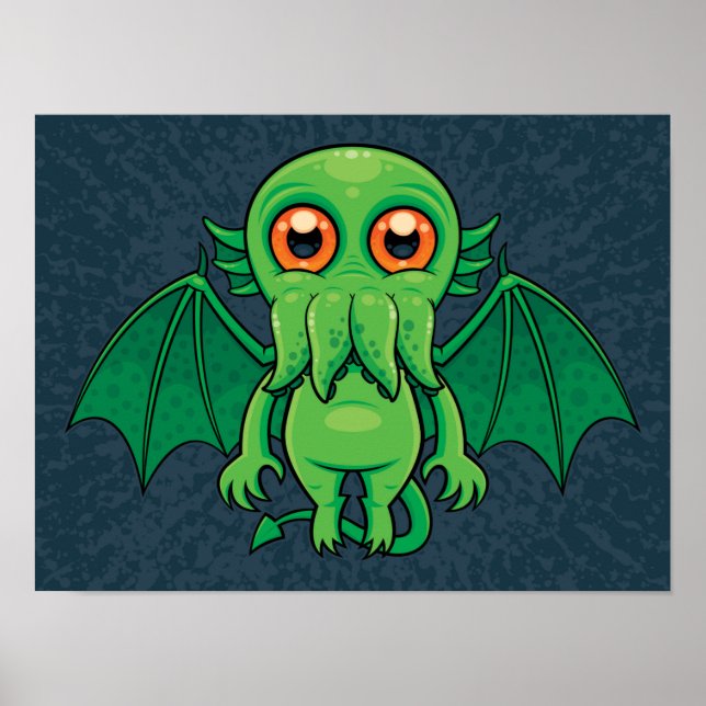 Cute Green Cthulhu Monster Poster (Front)