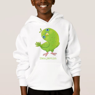 Cute green curious parakeet cartoon illustration