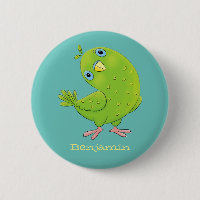 Cute green curious parakeet cartoon illustration