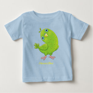 Cute green curious parakeet cartoon illustration baby T-Shirt