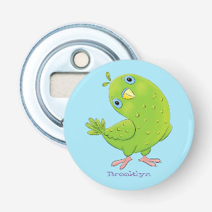 Cute green curious parakeet cartoon illustration bottle opener