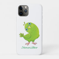 Cute green curious parakeet cartoon illustration