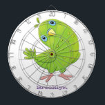 Cute green curious parakeet cartoon illustration dartboard<br><div class="desc">This cute green parakeet is curious and fun! Drawn in happy cartoon illustration style.</div>