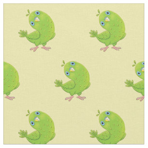 Cute green curious parakeet cartoon illustration fabric
