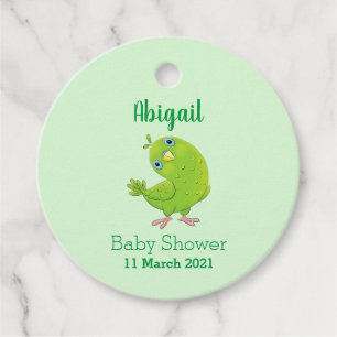 Cute green curious parakeet cartoon illustration  favour tags