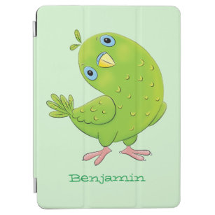 Cute green curious parakeet cartoon illustration iPad air cover