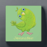 Cute green curious parakeet cartoon illustration plaque<br><div class="desc">This cute green parakeet is curious and fun! Drawn in happy cartoon illustration style.</div>