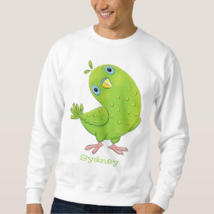 Cute green curious parakeet cartoon illustration sweatshirt