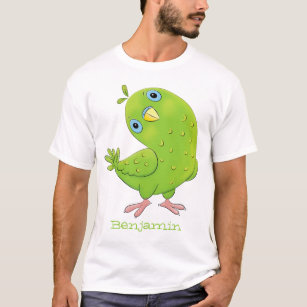 Cute green curious parakeet cartoon illustration T-Shirt