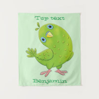 Cute green curious parakeet cartoon illustration