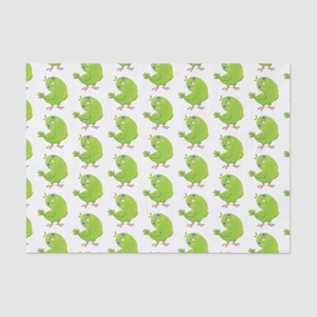 Cute green curious parakeet cartoon illustration tissue paper (Front)