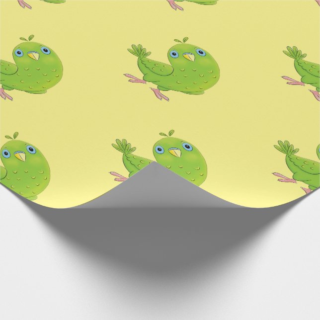 Cute green curious parakeet cartoon illustration wrapping paper (Corner)