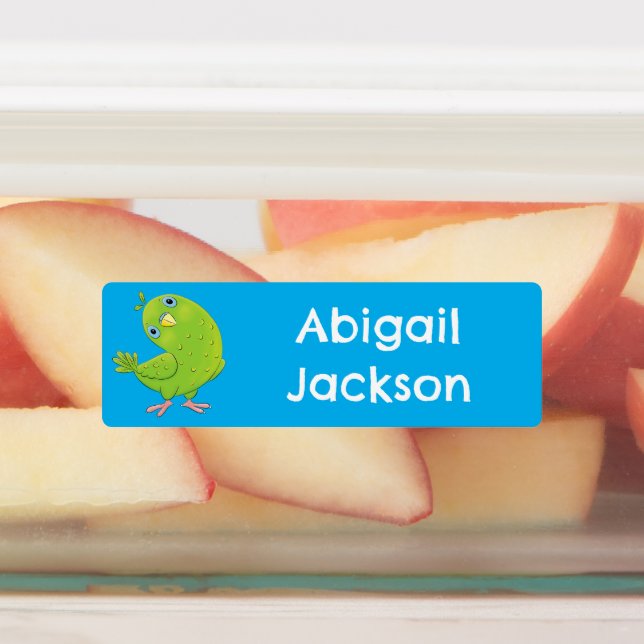 Cute green curious parakeet cartoon personalised (Affixed)