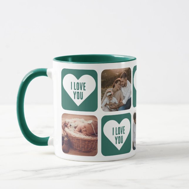 Cute Green Custom Photo I Love You Mug (Left)
