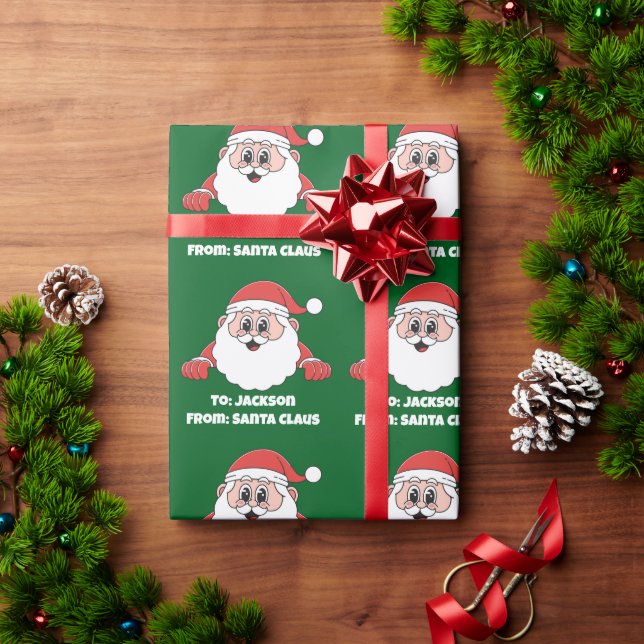 Cute Green Customised From Santa Claus Wrapping Paper (Holiday Gift)