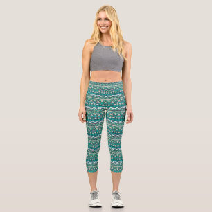 Cute green design aztec patterns design capri leggings
