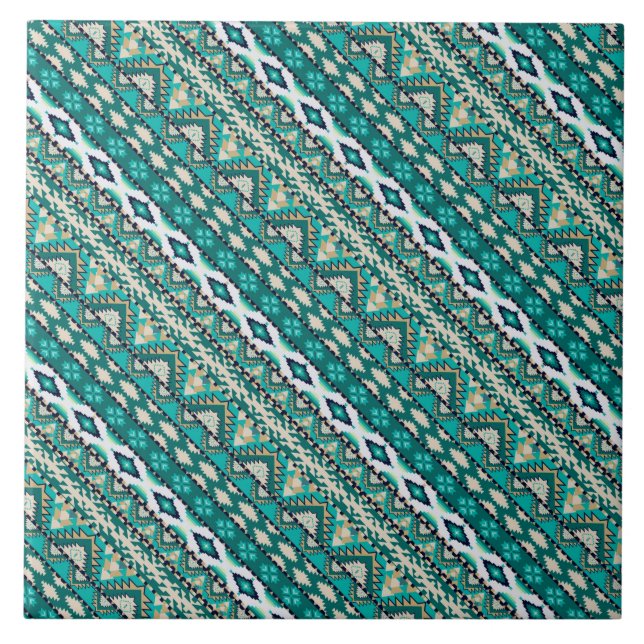 Cute green design aztec patterns design ceramic tile (Front)