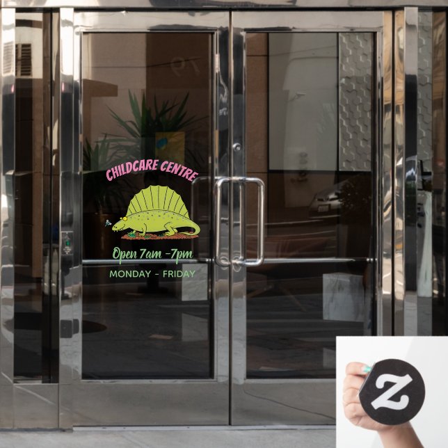 Cute green dimetrodon cartoon illustration (Office Door)