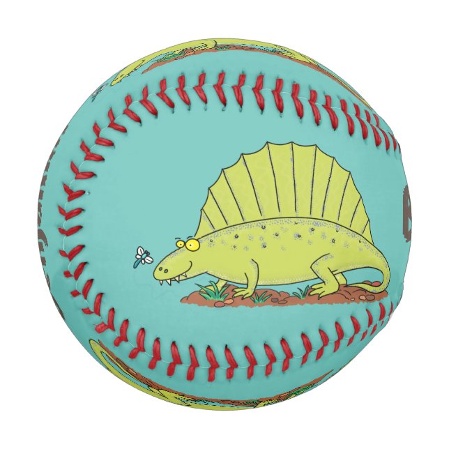 Cute green dimetrodon cartoon illustration baseball (Front Left)