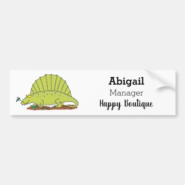 Cute green dimetrodon cartoon illustration bumper sticker (Front)