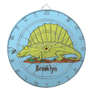 Cute green dimetrodon cartoon illustration dartboard