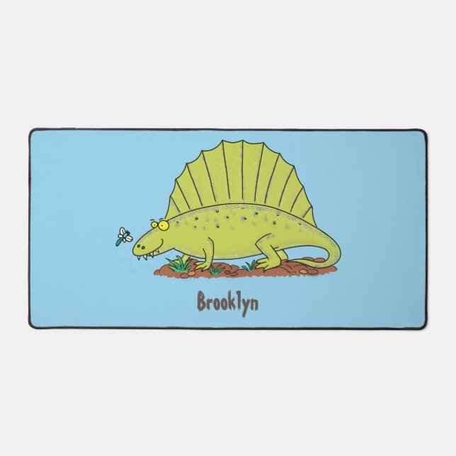 Cute green dimetrodon cartoon illustration desk mat (Front)