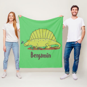 Cute green dimetrodon cartoon illustration fleece blanket