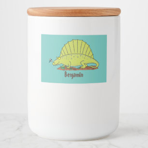 Cute green dimetrodon cartoon illustration food label
