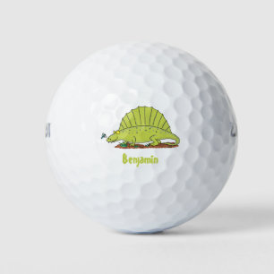Cute green dimetrodon cartoon illustration golf balls