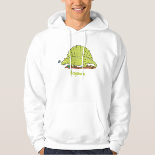 Cute green dimetrodon cartoon illustration hoodie