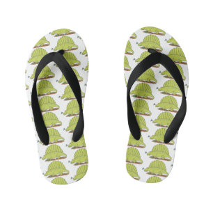 Cute green dimetrodon cartoon illustration kid's thongs