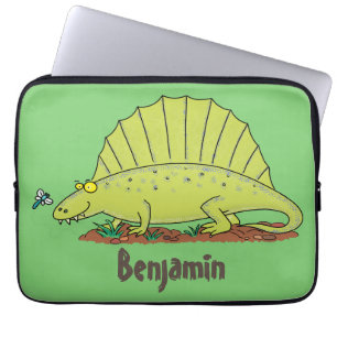 Cute green dimetrodon cartoon illustration laptop sleeve