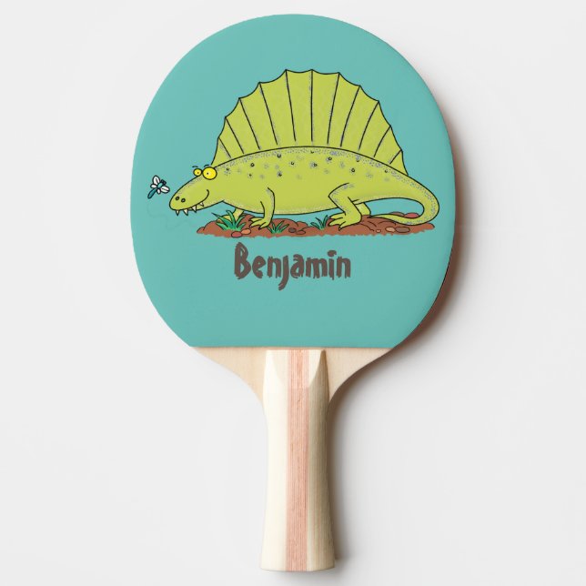 Cute green dimetrodon cartoon illustration ping pong paddle (Front)
