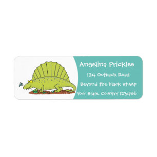 Cute green dimetrodon cartoon illustration return address label