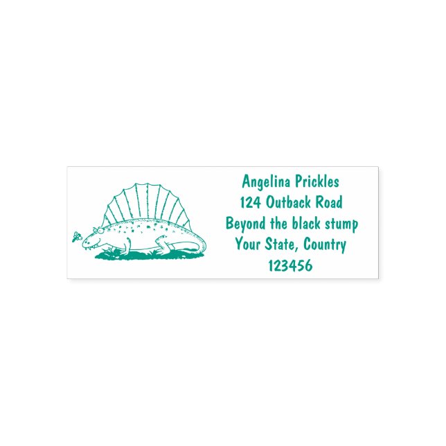 Cute green dimetrodon cartoon illustration self-inking stamp (Design)