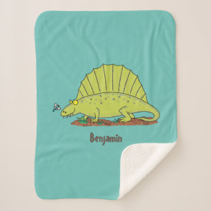 Cute green dimetrodon cartoon illustration  sherpa blanket