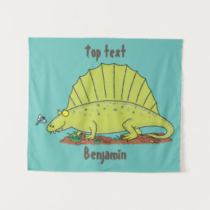 Cute green dimetrodon cartoon illustration tapestry