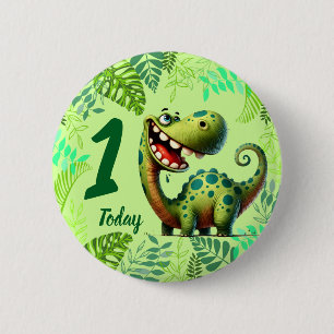 Cute Green Dinosaur 1st Birthday 6 Cm Round Badge