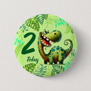 Cute Green Dinosaur 2nd Birthday 6 Cm Round Badge