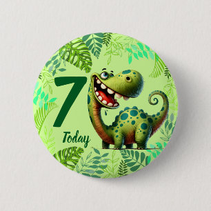 Cute Green Dinosaur 7th Birthday 6 Cm Round Badge