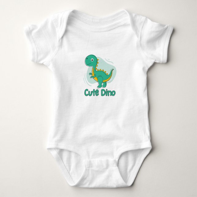 CUTE Green Dinosaur  Baby Bodysuit (Front)